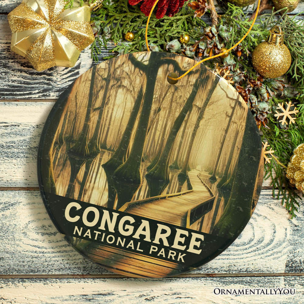 Mystical Congaree National Park Ornament, South Carolina Cypress Swamp Boardwalk Christmas Gift and Forest Wetland Memento