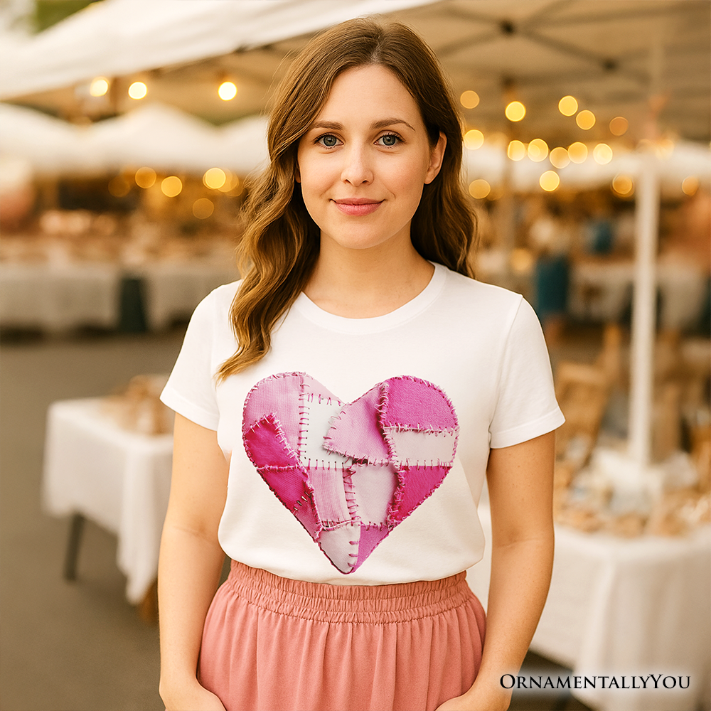 Patchwork Pink Heart Valentine T-Shirt, Love Retro Coquette Tee