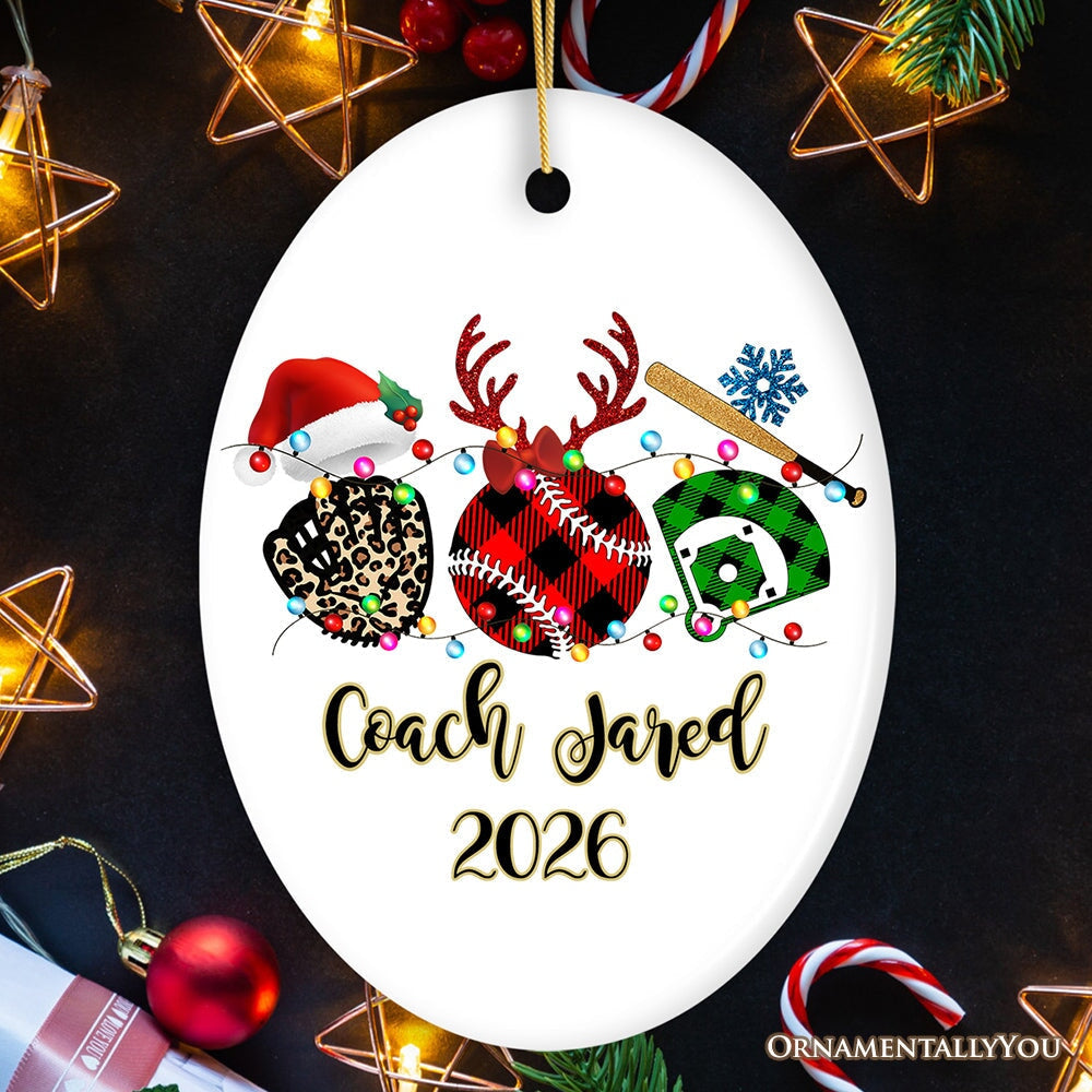 Personalized Baseball Buffalo Plaid Leopard Merry Christmas Ornament, Team and Coaches  Gift