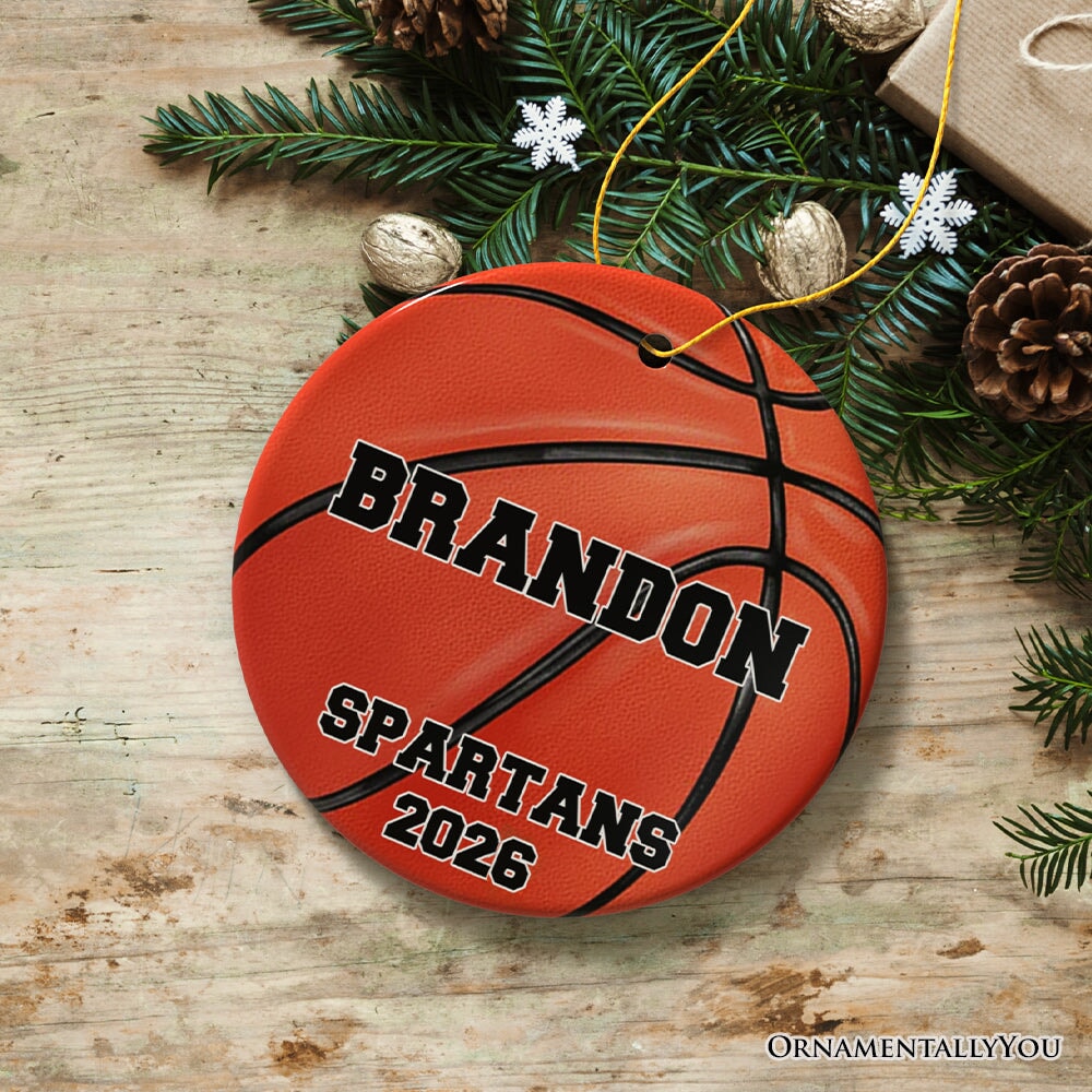 Personalized Basketball Christmas Ornament, Festive Holiday Theme with Name and Date