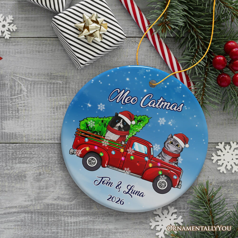Personalized Christmas Cat Family  Ornament, Up to Three Kittens with Names