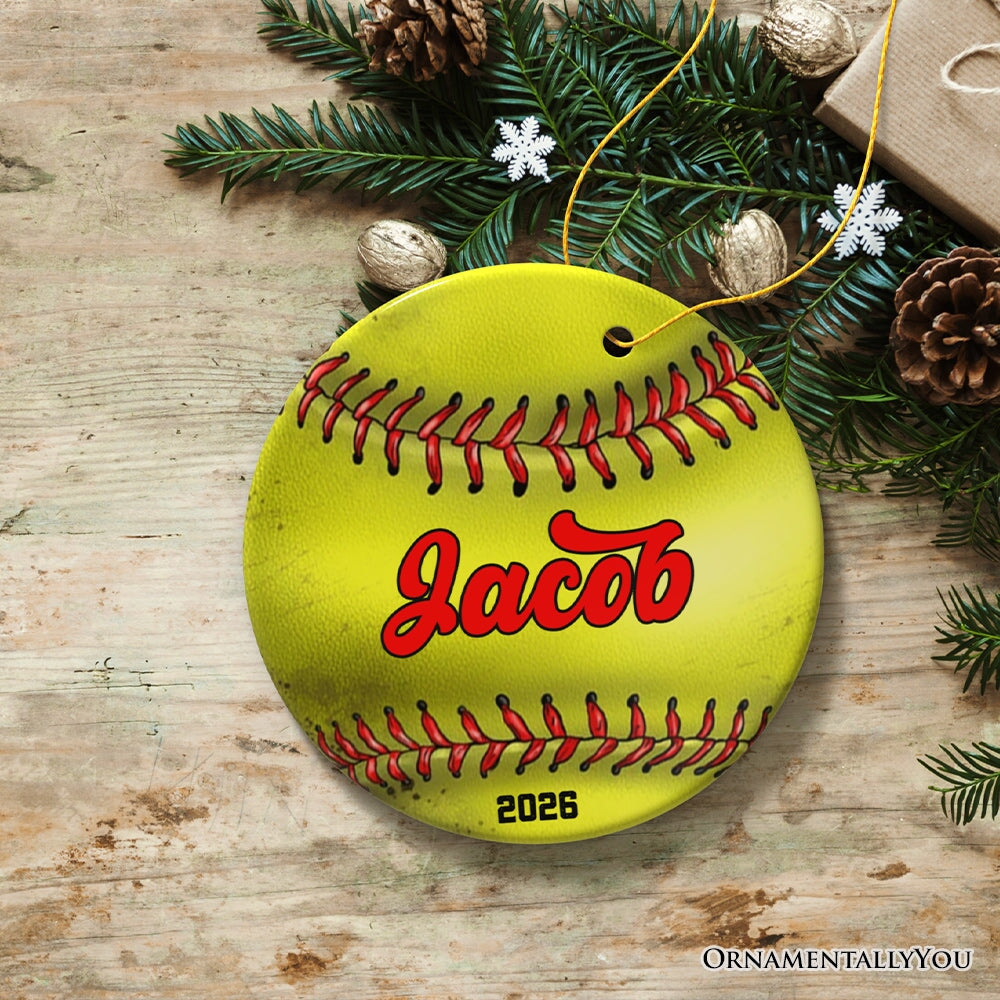 Personalized Softball Christmas Ornament, Festive Holiday Theme with Name and Date