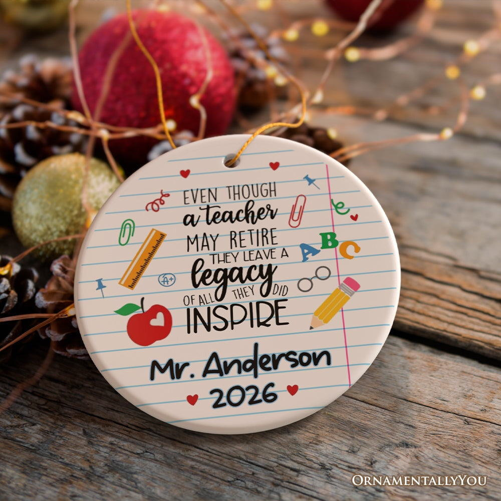 Personalized Teacher Retirement Gift Ornament, Officially Retired Keepsake Present for Coworker