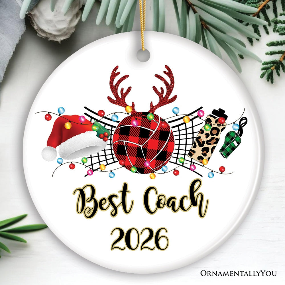 Personalized Volleyball Buffalo Plaid Leopard Merry Christmas Ornament, Team and Coaches Gift