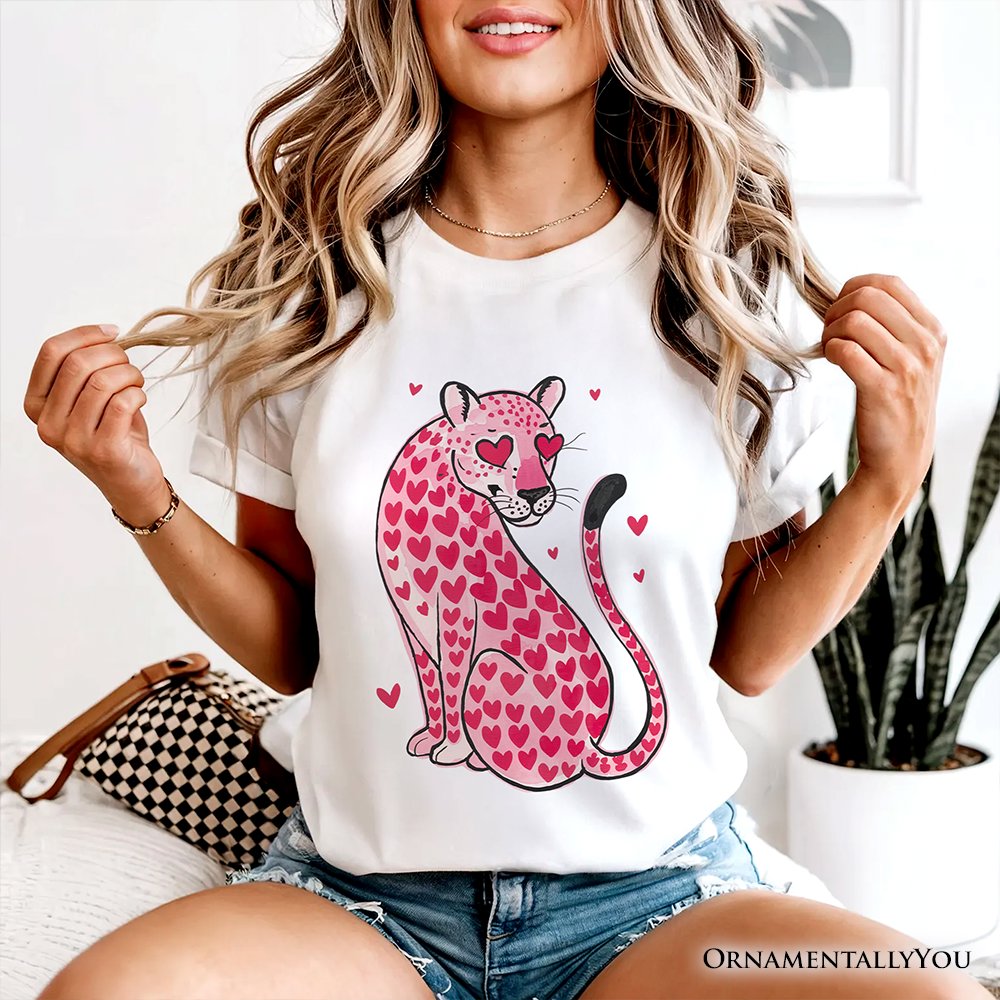 Pink Leopard Valentine T-Shirt, Cute Love Hearts Tee