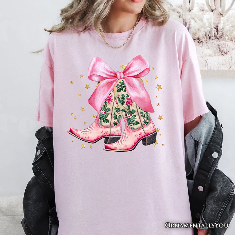 Pink Western Coquette Cowgirl Boots T-Shirt, Country Holiday Tee