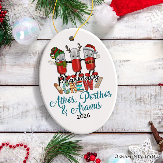 Playful Personalized Pharmacist Crew Christmas Ornament, Customized Gift for Pharmacy with Pills
