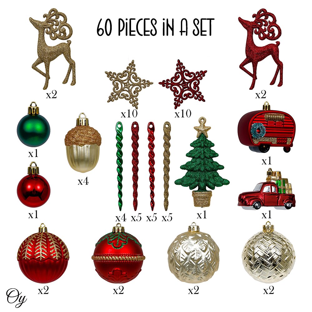 Vogue Black and Gold Ornament Set, Stylish Tree Set of 16 Glittery Baubles
