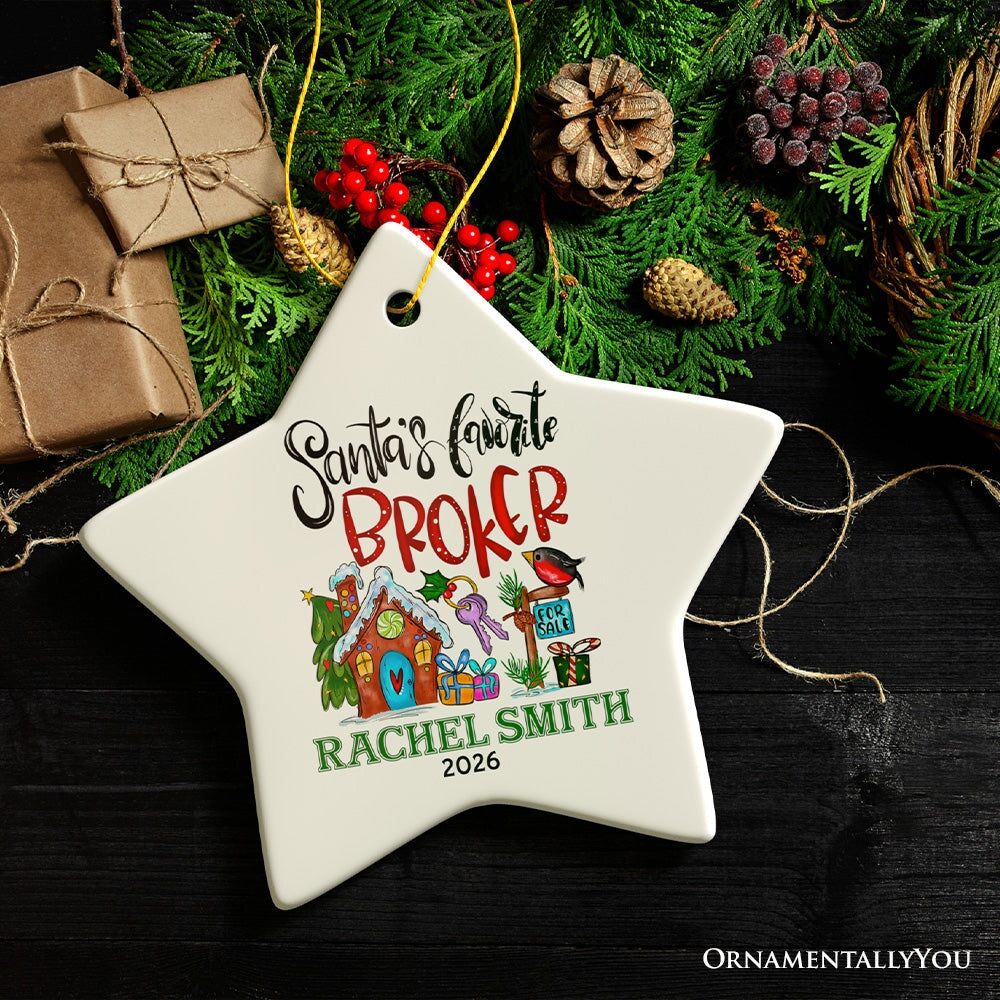 Santa’s Favorite Broker Personalized Christmas Ornament, Real Estate Agent Appreciation Gift