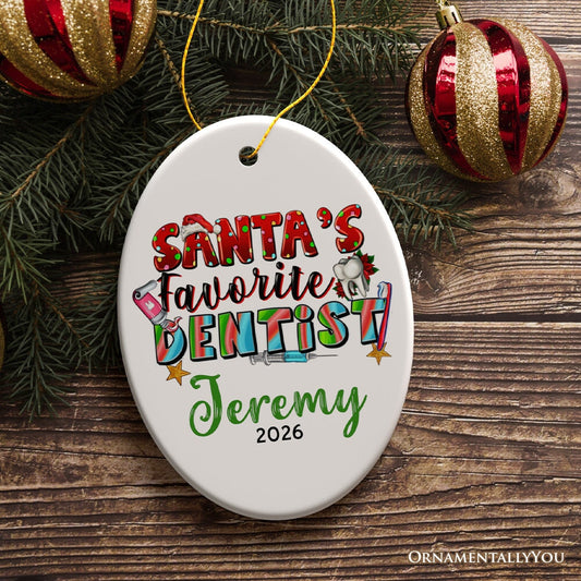 Santa’s Favorite Dentist Personalized Christmas Ornament, Custom Dental Medic Gift