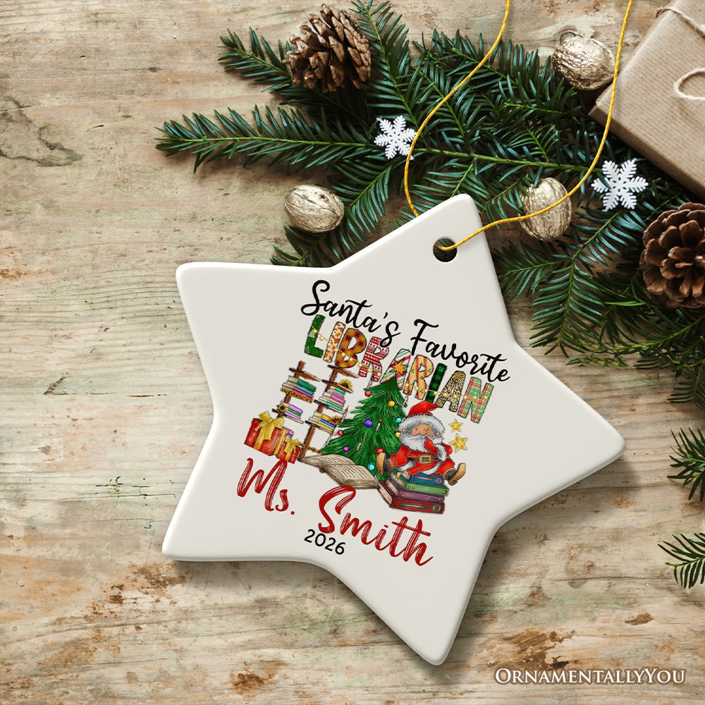 Santa’s Favorite Librarian Custom Christmas Ornament, Personalized Holiday Gift