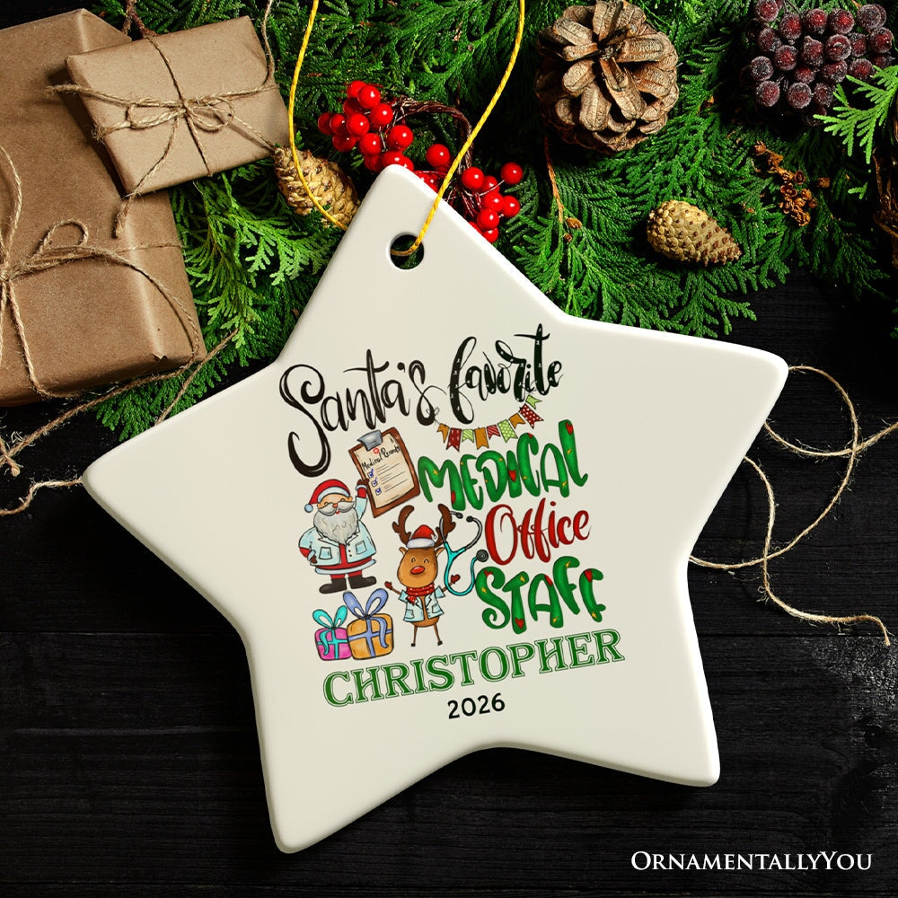 Santa’s Favorite Medical Office Staff Personalized Christmas Ornament, Assistant, Billing and Receptionist Appreciation Gift