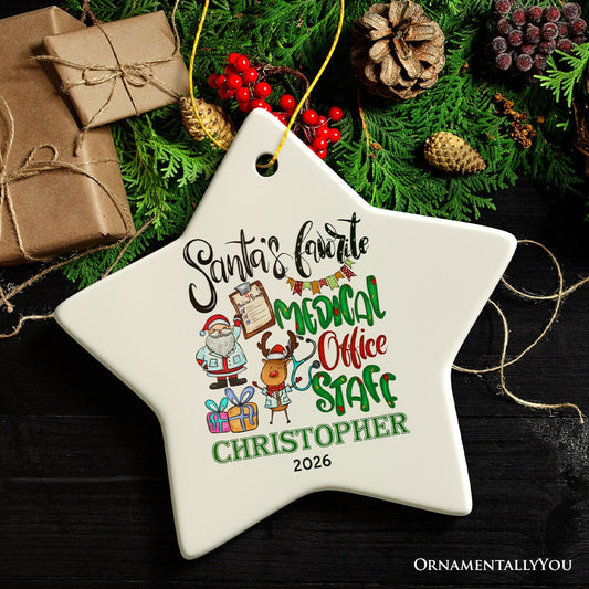 Santa’s Favorite Medical Office Staff Personalized Christmas Ornament, Assistant, Billing and Receptionist Appreciation Gift