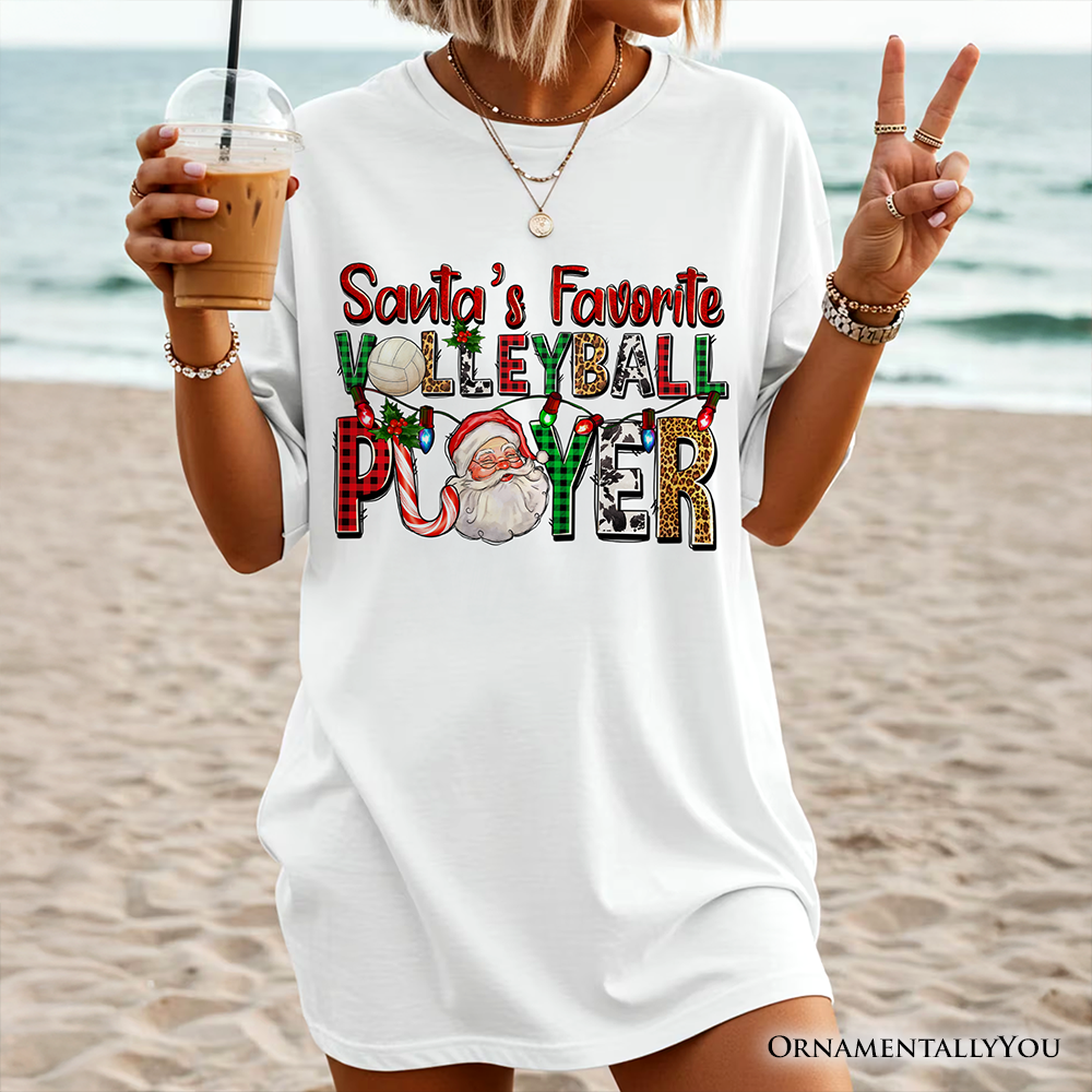 Santa’s Favorite Volleyball Player Plaid Christmas T-Shirt, Sports Team Holiday Tee