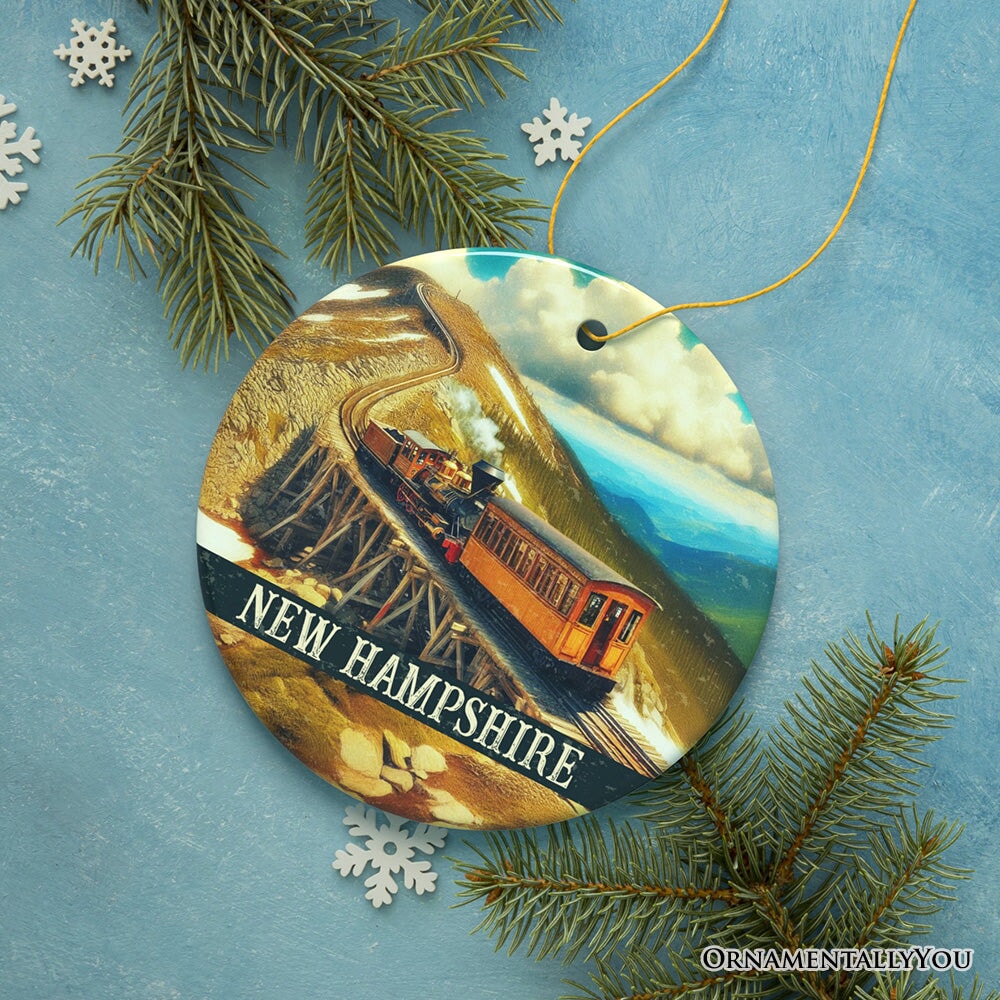 Scenic New Hampshire Mount Washington Cog Railway Ornament, American Northeast Landmark Christmas Gift and Souvenir