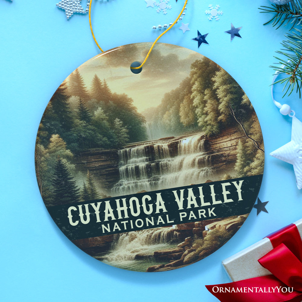 Serene Cuyahoga Valley National Park Ornament, Ohio Tiered Waterfall Forest Scene Christmas Gift and Scenic Nature Souvenir