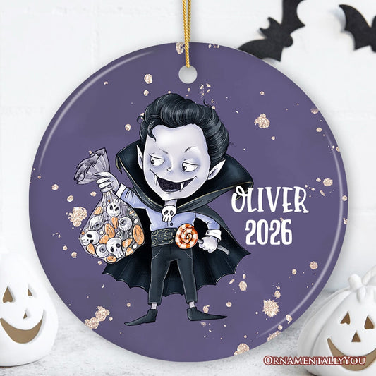 Spooky Vampire Boy Trick or Treat Custom Halloween Ornament