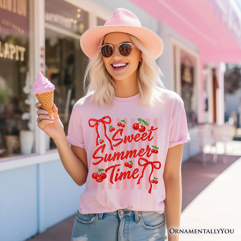 Striped Cherry Sweet Summer Time T-Shirt, Coquette Vacation Tee