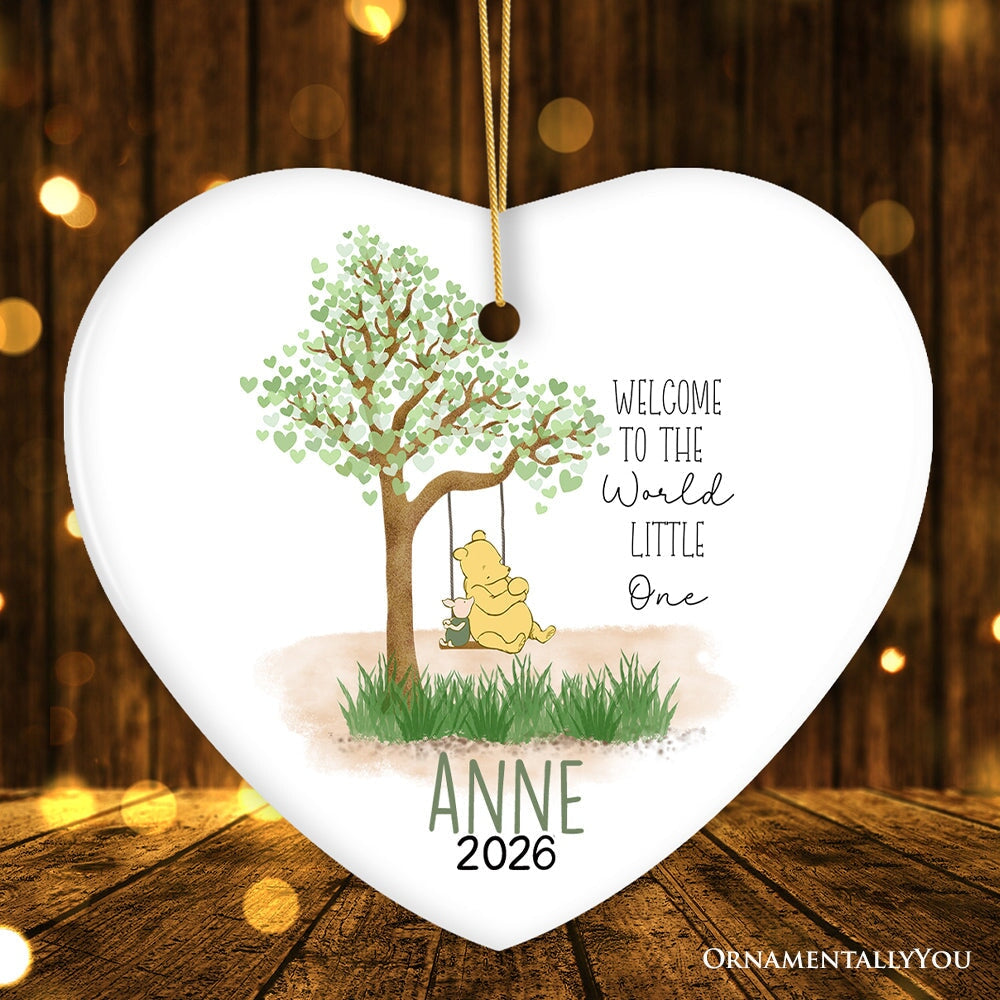 Sweet Simple Winnie-the-Pooh Personalized Newborn Baby Ornament, 1926 A.A. Milne Custom Name Ceramic Keepsake
