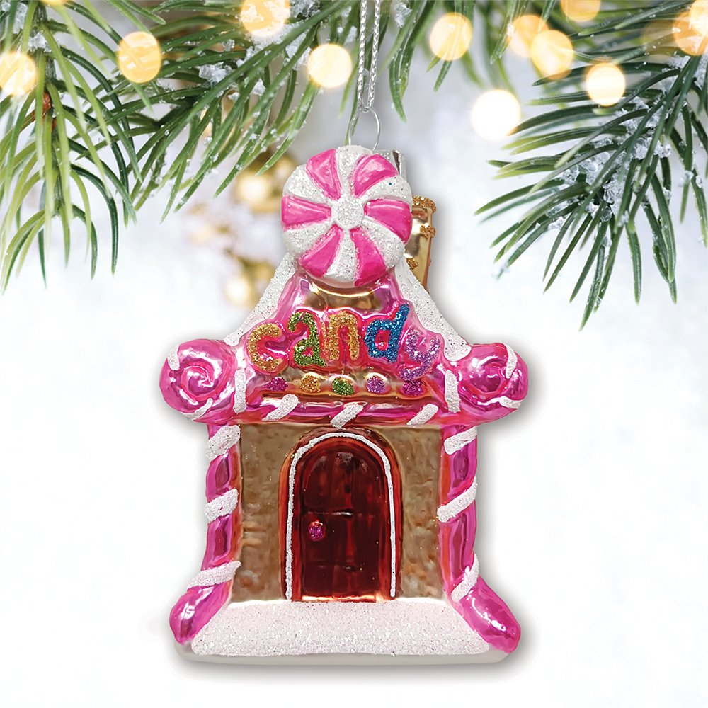 Sweet Treat Cottage Candy Lane House Glass Christmas Ornament
