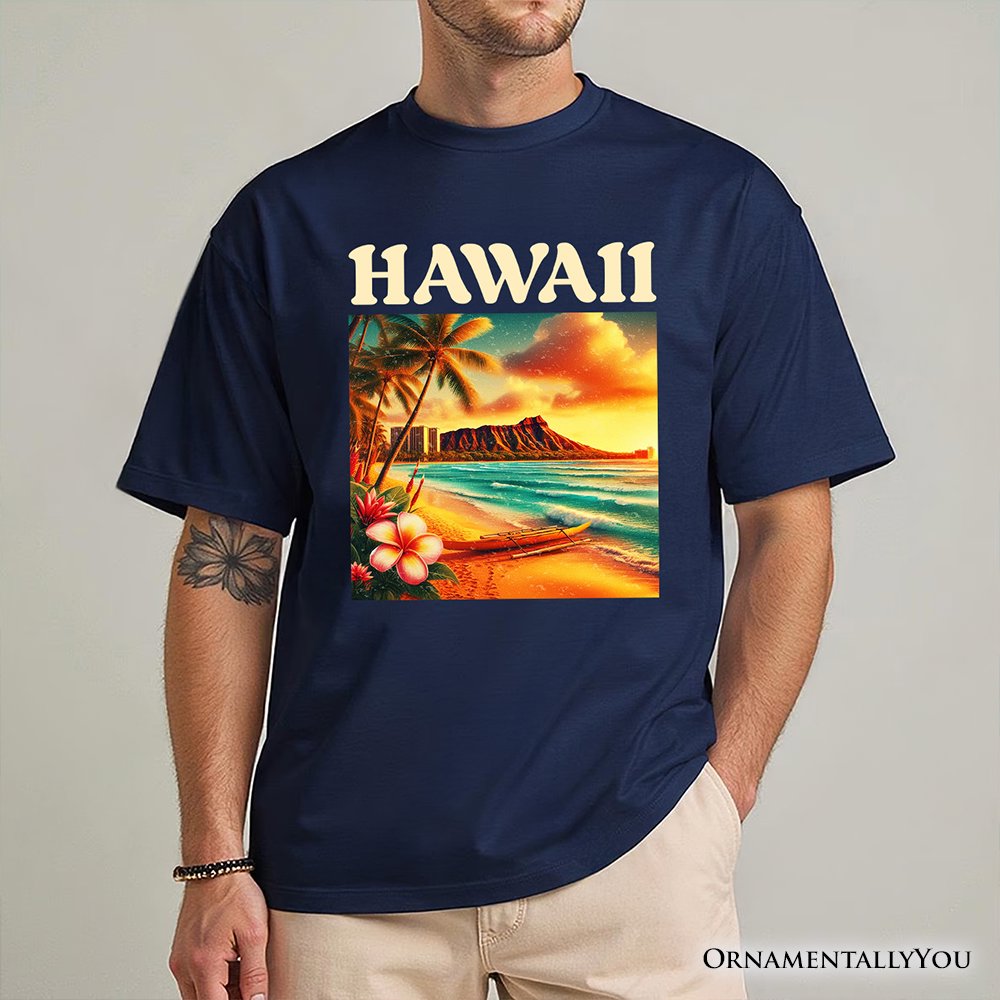 Tropical Hawaii Island State T-Shirt, Vibrant Diamond Head Seaside Tee and Honolulu Souvenir