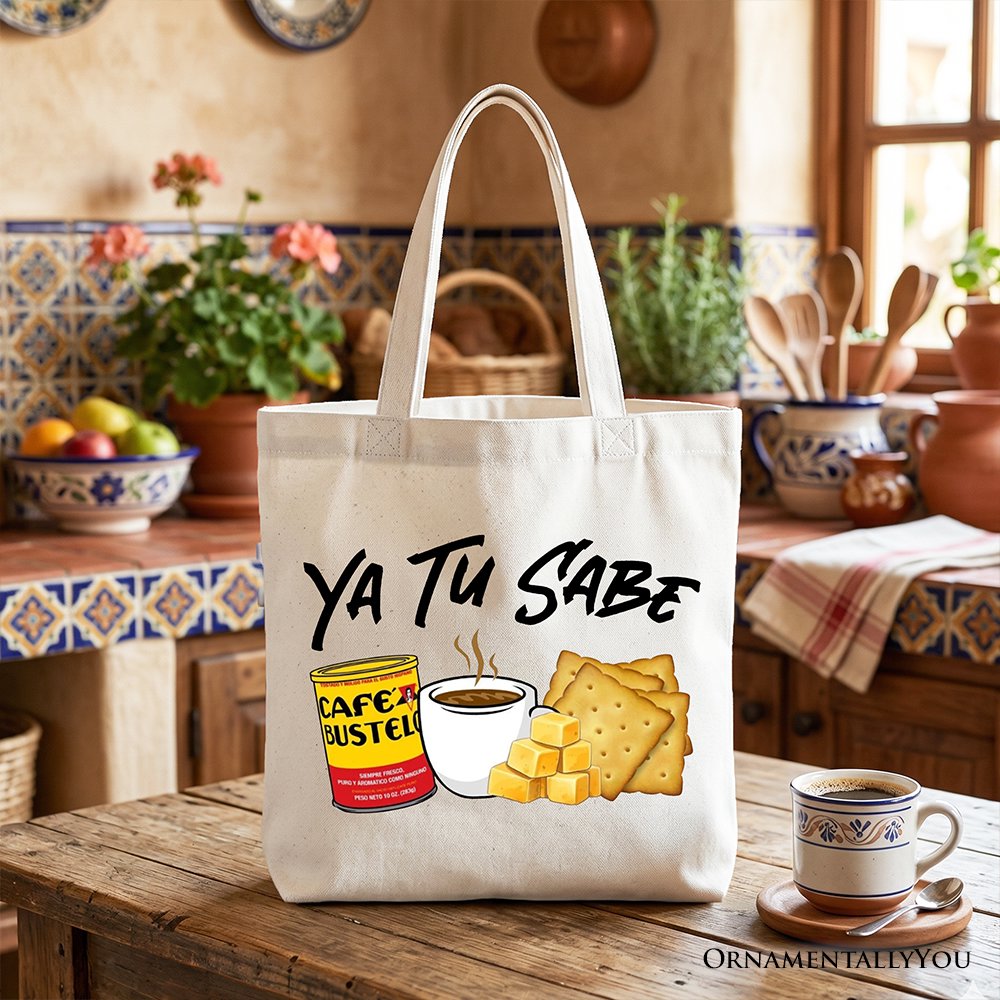 Tu Sabe Café Queso and Galleta Tote Bag, Funny Latin Coffee Gift Shopper For Caffeine Lover