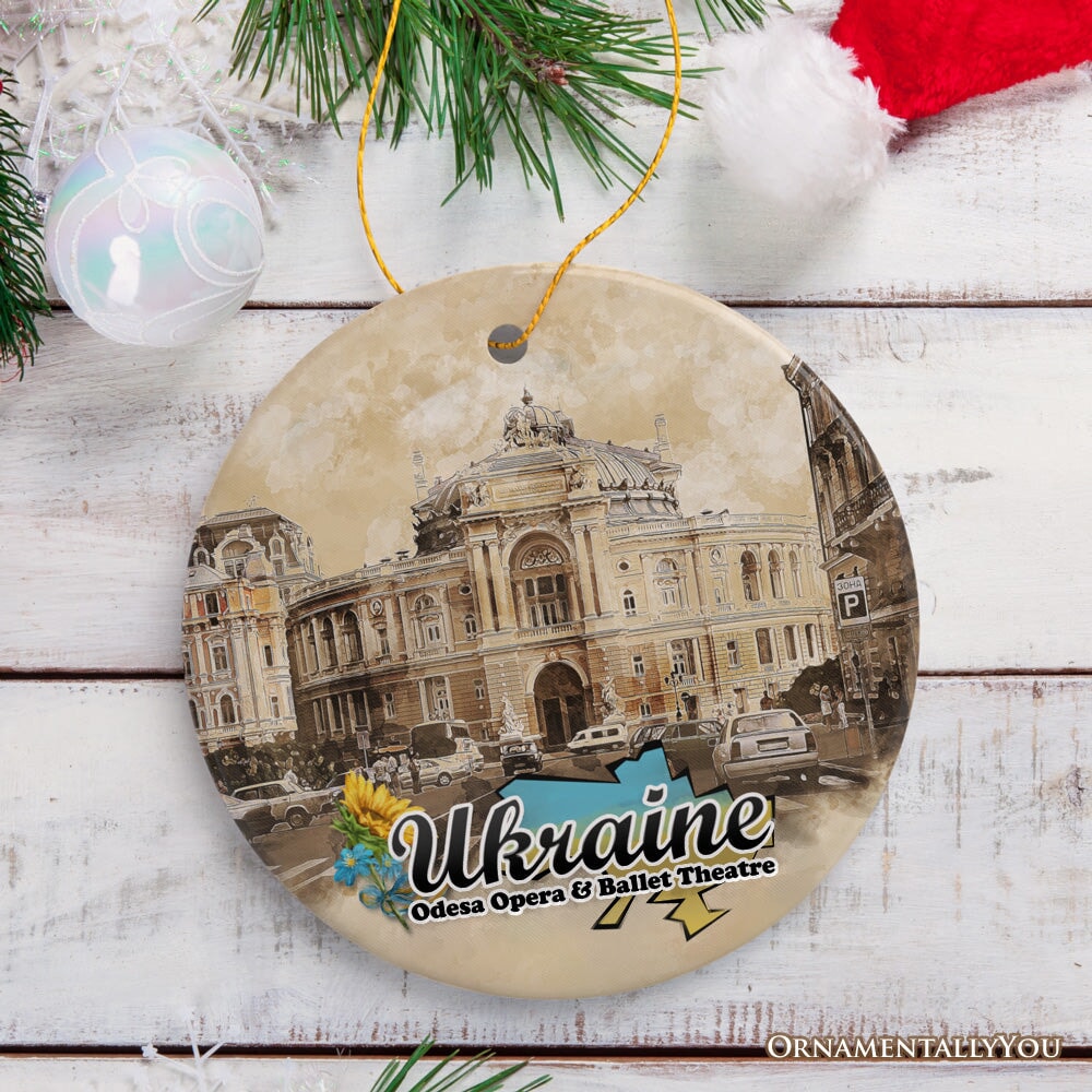 Ukraine Vintage City Artwork Ornament, Odesa Opera and Ballet Theatre Ukrainian Souvenir