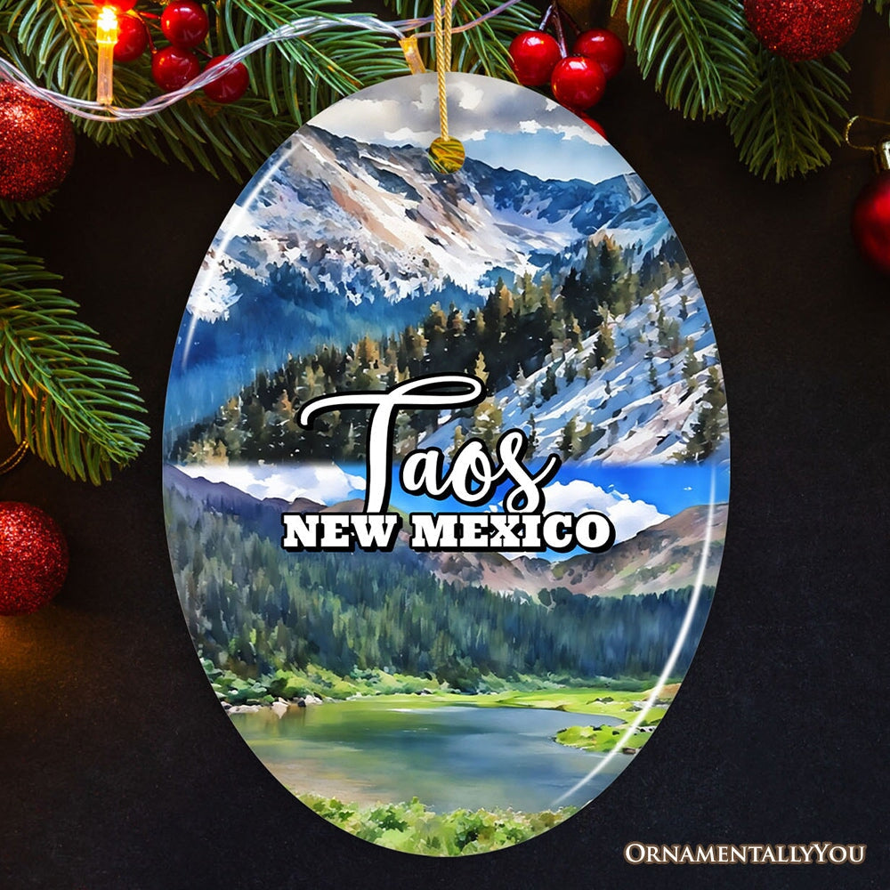 Vibrant Taos New Mexico Ornament, Pueblo Mountainside Christmas Gift and Souvenir