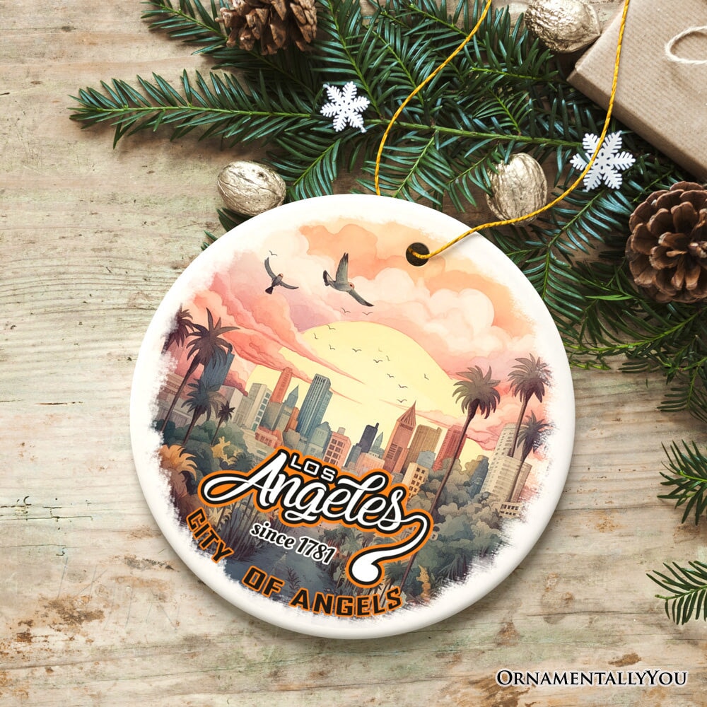 Vintage Los Angeles Paradise City of Angels Ornament, Ceramic California Vacation Souvenir