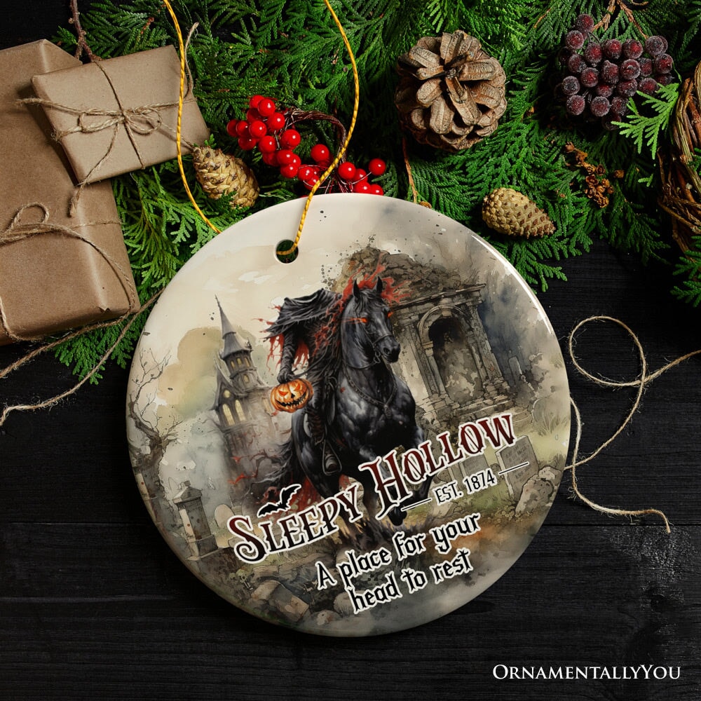 Vintage Sleepy Hollow Dark and Spooky Ornament, Headless Horseman Halloween Souvenir