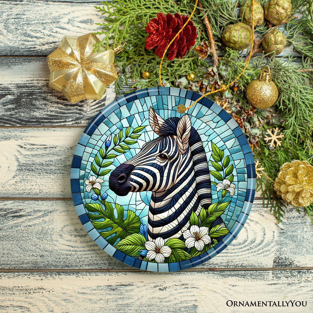 Zebra Stripes Safari Stained Glass Style Ceramic Ornament, African Animals Christmas Gift and Decor