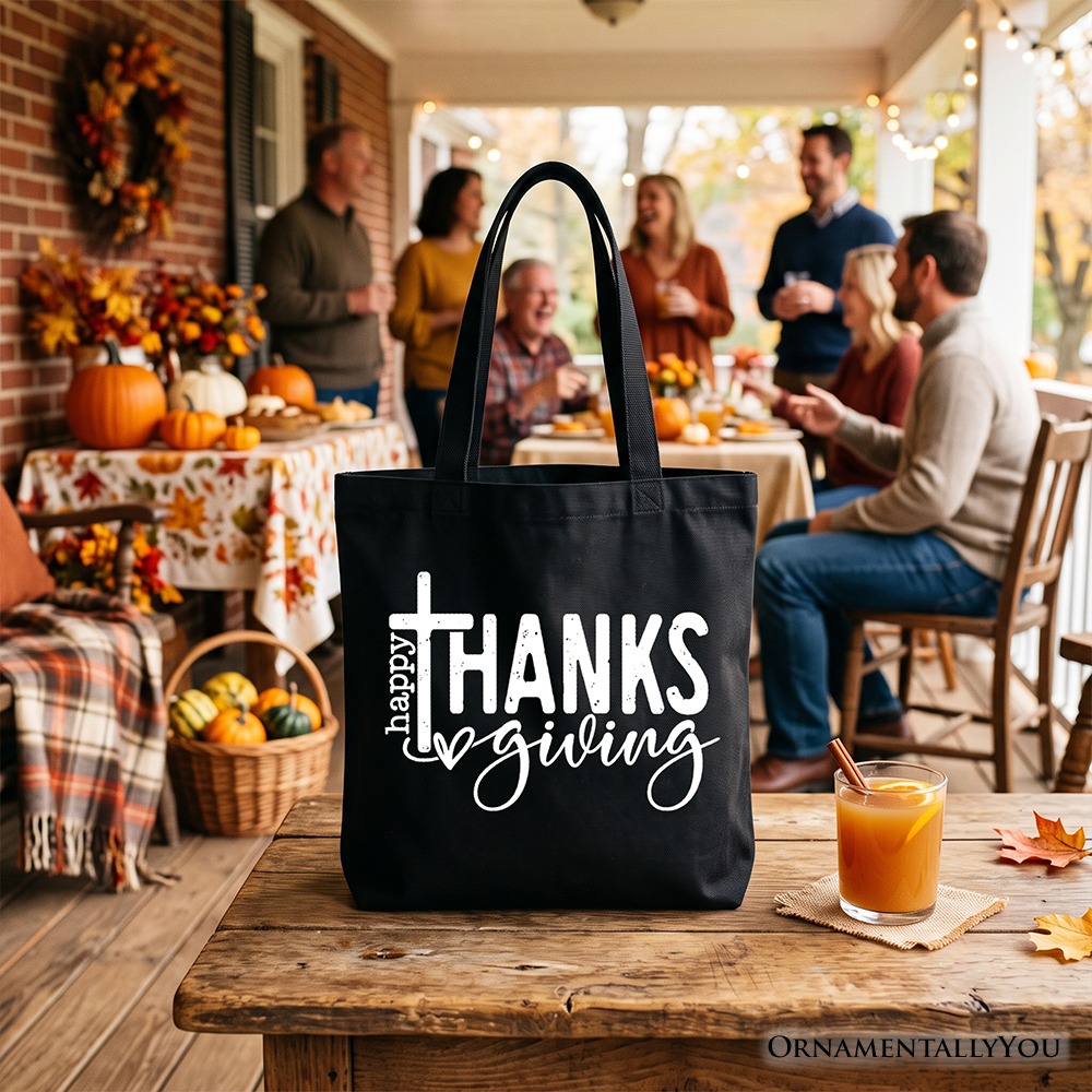 Happy Thanksgiving Minimalist Tote Bag, Christian Religious Fall Gift Shopper