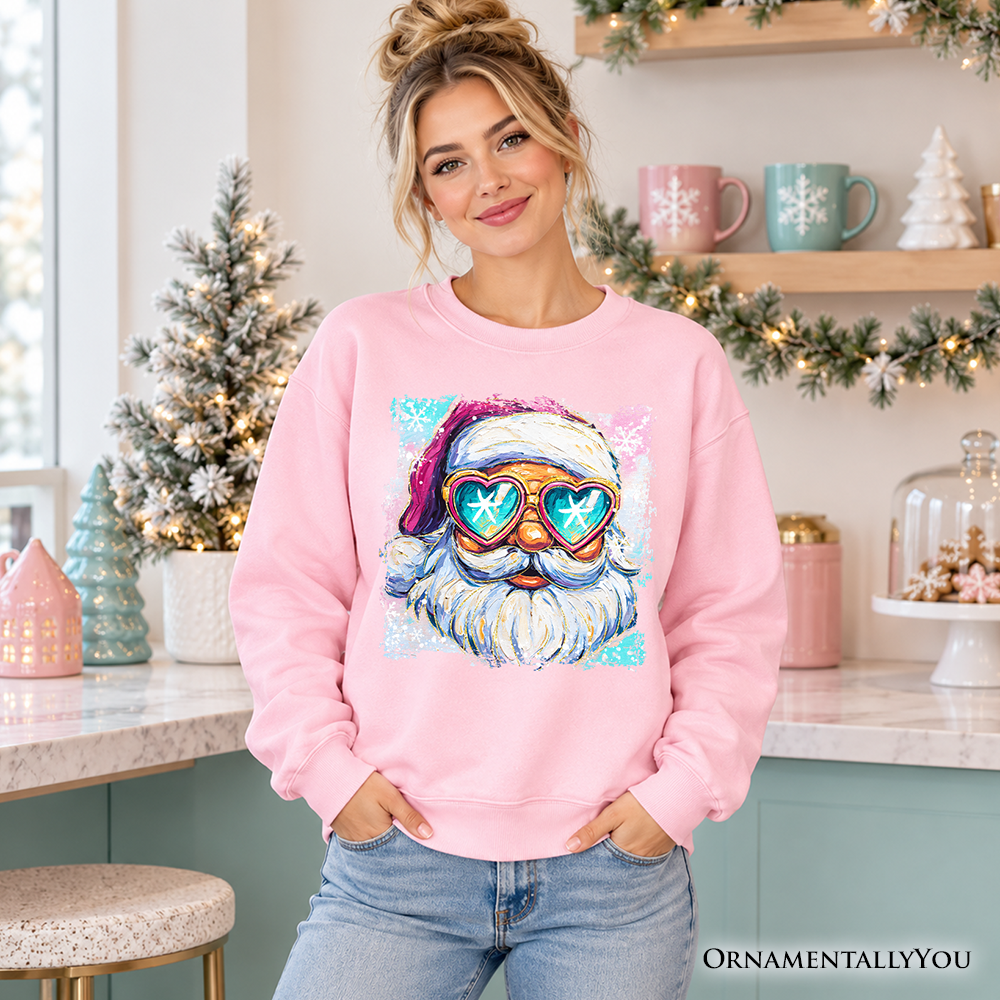 Merry Christmas Santa Sunglasses Christmas Sweatshirt, Funky Retro Holiday Sweater