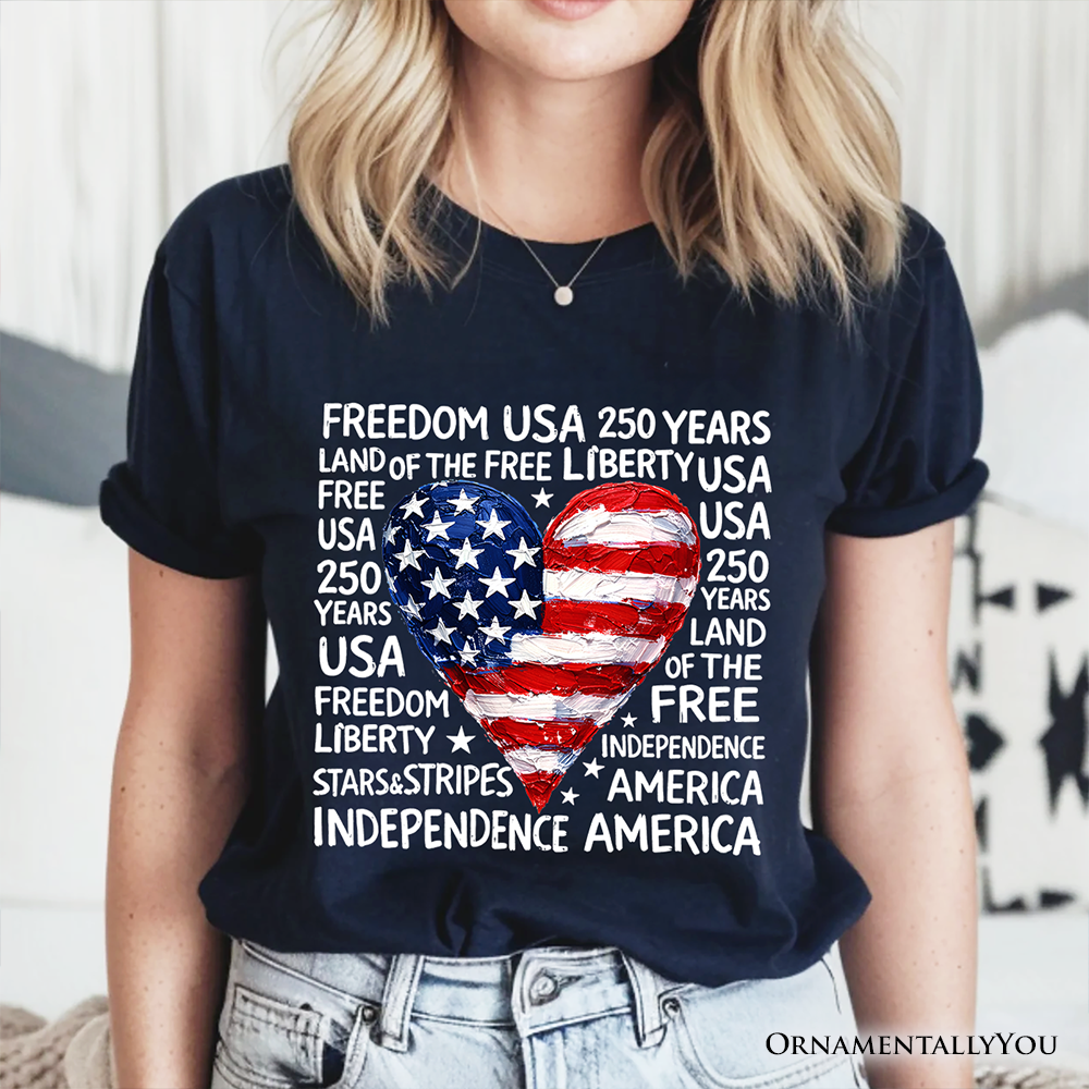 USA 250 Heart Patriotic T-Shirt, Retro 4th of July Tee