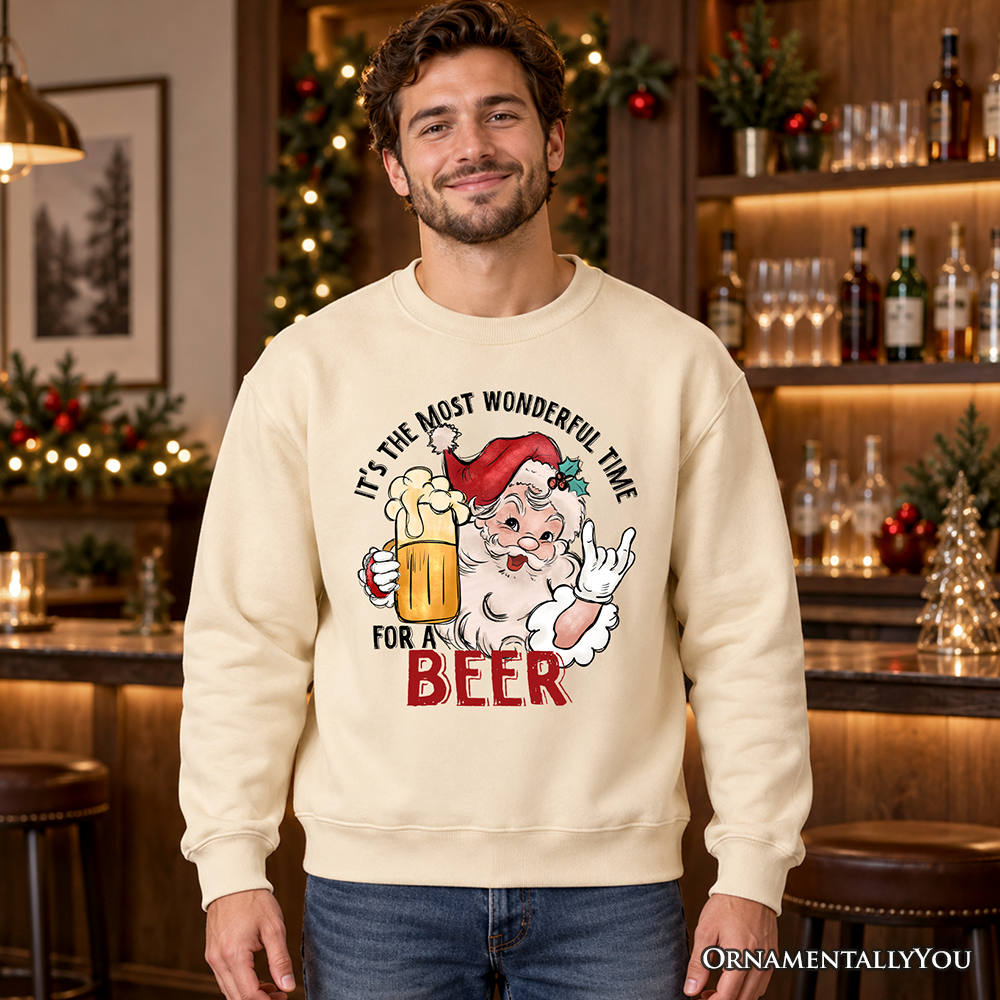 Santa Beer Christmas Sweatshirt, It’s The Most Wonderful Time Funny Holiday Sweater for Festive Drinkers
