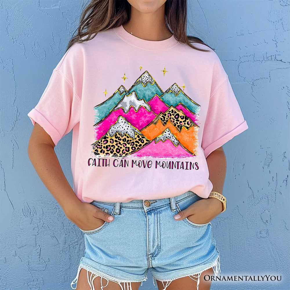 Faith Can Move Mountains Christian T-Shirt, Leopard Inspirational Tee