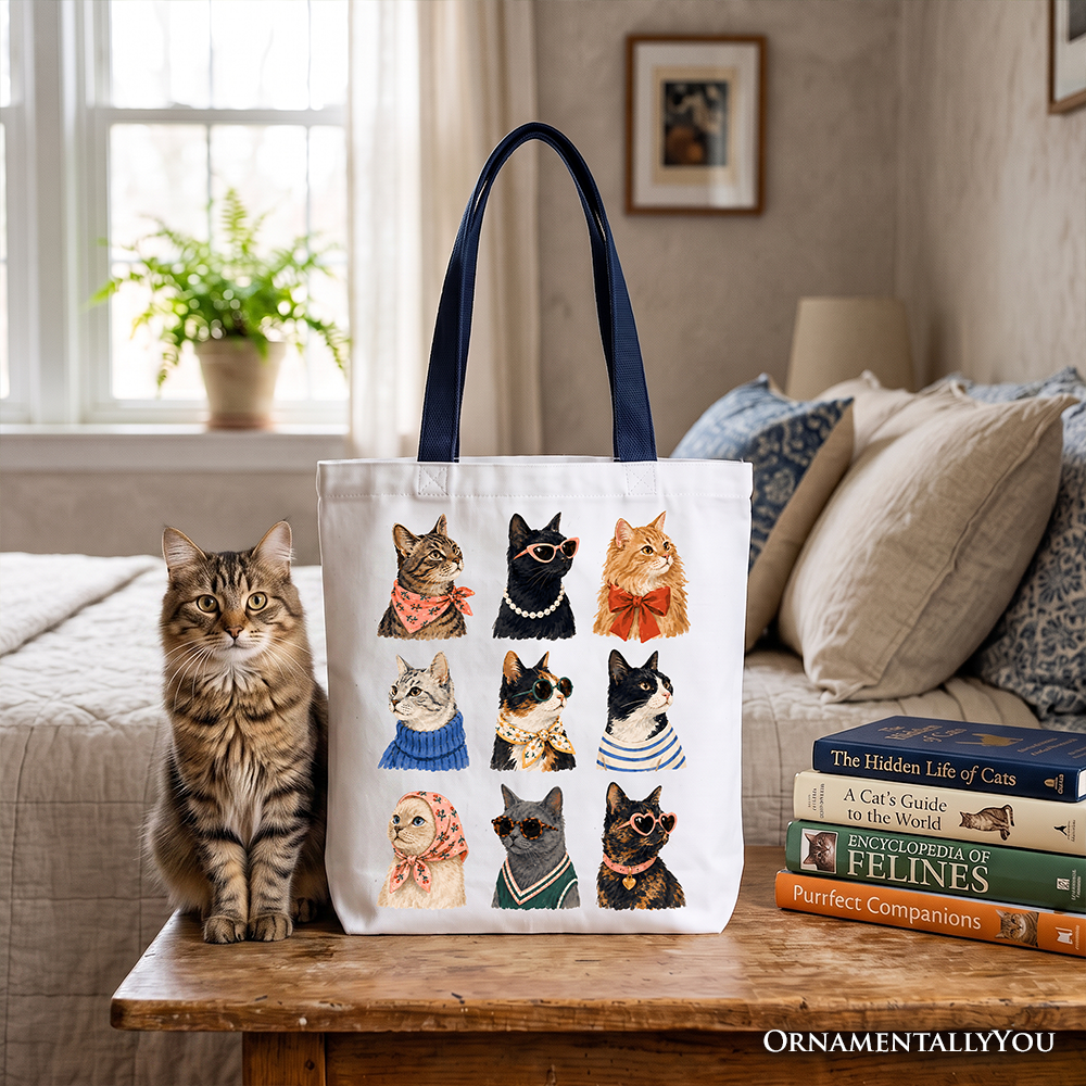Fashion Colorful Cats Tote Bag, Animals Breeds Summer Gift Shopper