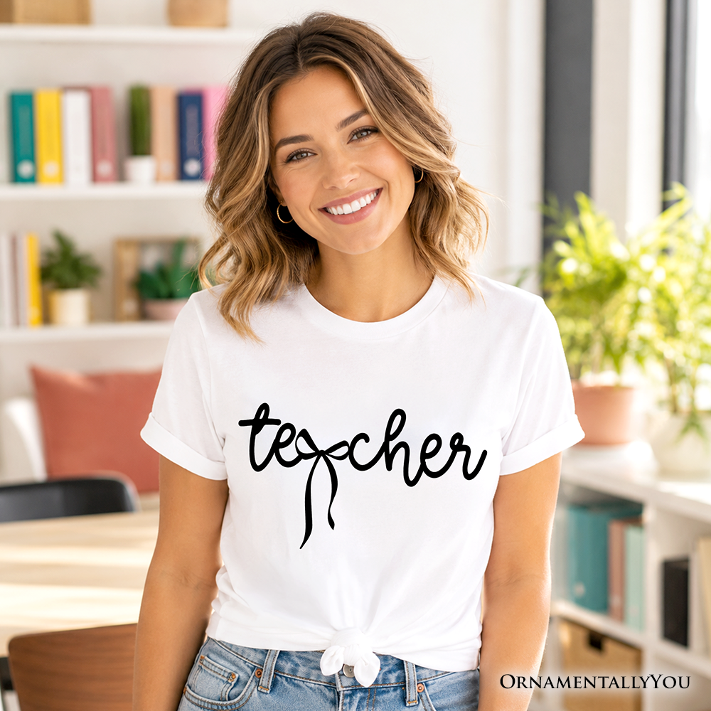 Teacher Coquette Bow T-Shirt, Minimalist Back to School Tee