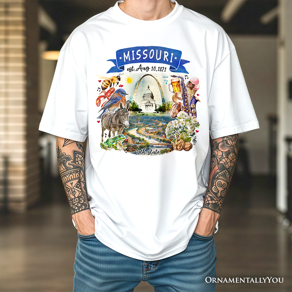 Artistic Missouri State Themes and Landmarks T-Shirt, Tee for History and Travel Lovers