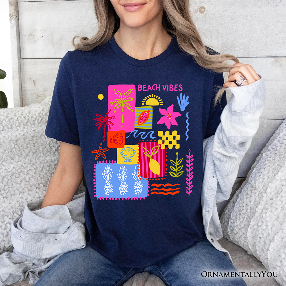 Beach Vibes Patchwork Summer T-Shirt, Preppy Beach Aesthetic Tee
