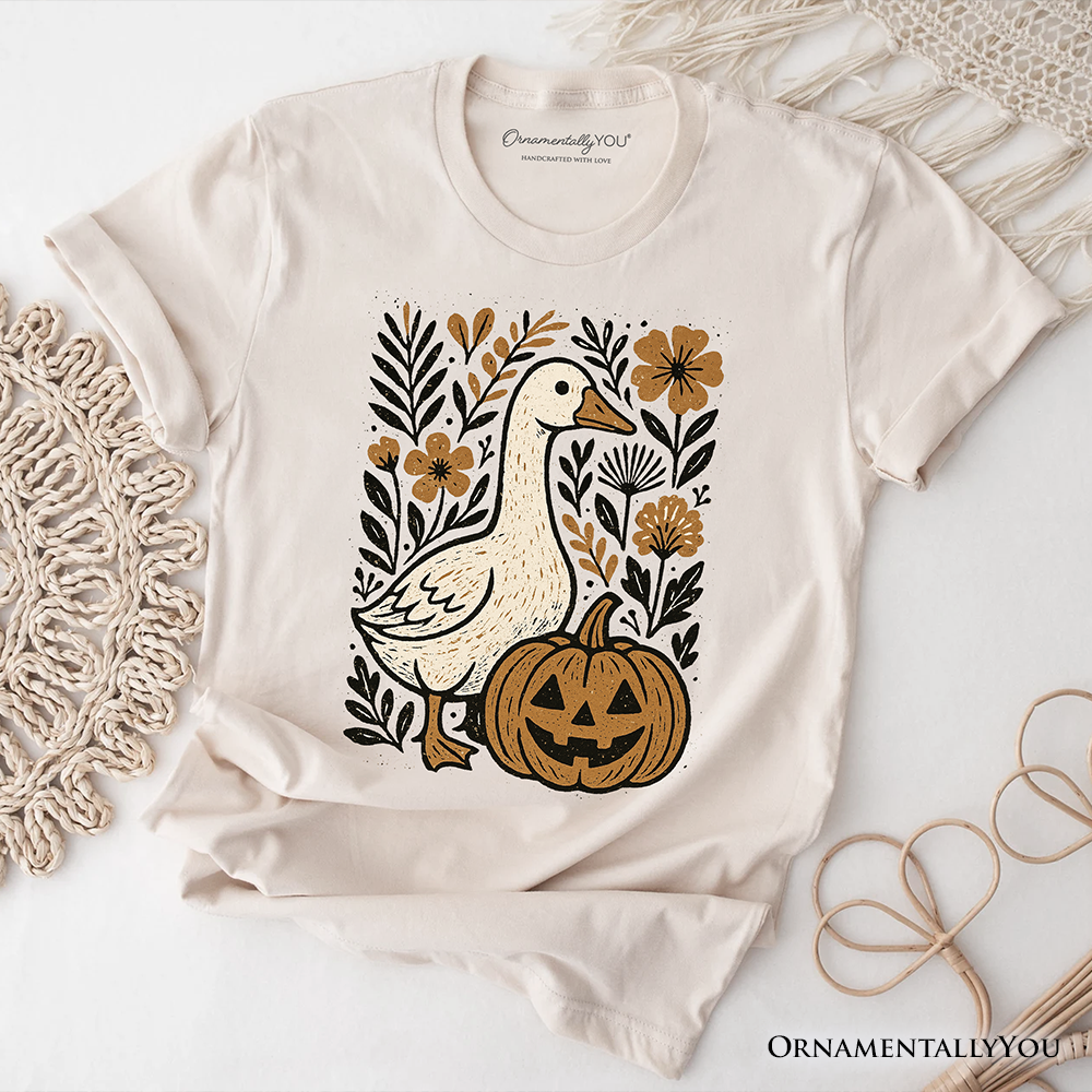 Boho Goose Halloween Pumpkin T-Shirt, Spooky Fall Floral Tee