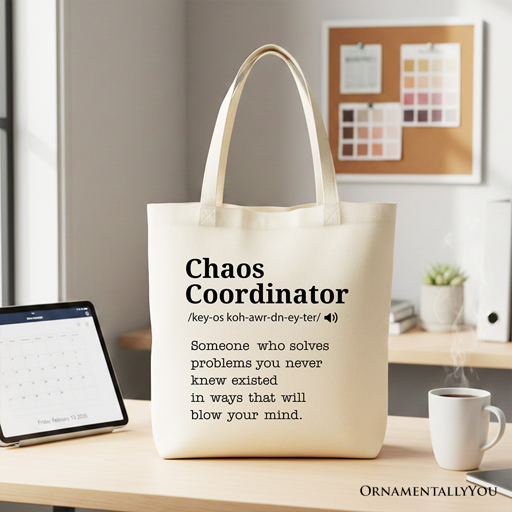 Chaos Coordinator Definition Personalized Canvas Tote Bag, Funny Gift Shopper for Busy Moms