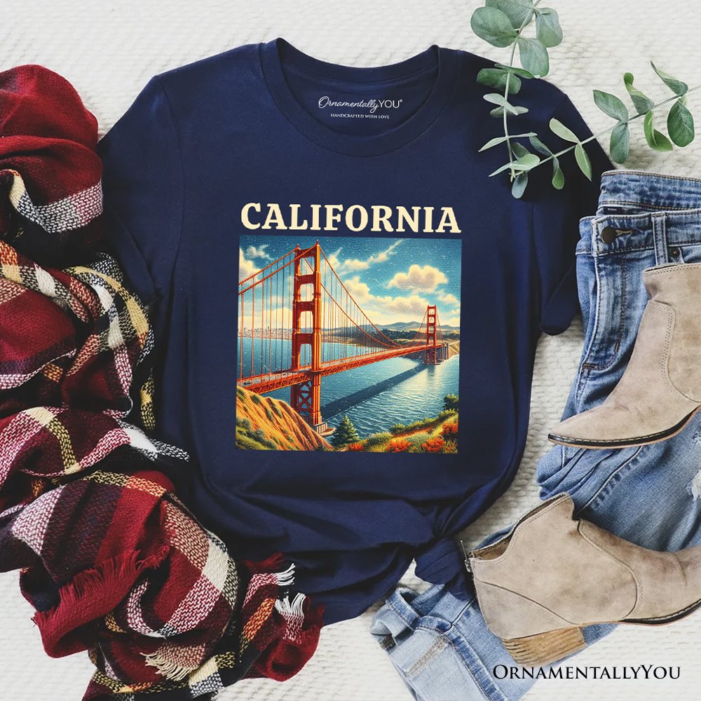 Classic California State Golden Gate Bridge T-Shirt, San Francisco Bay Tee and Coastal Landmark Souvenir