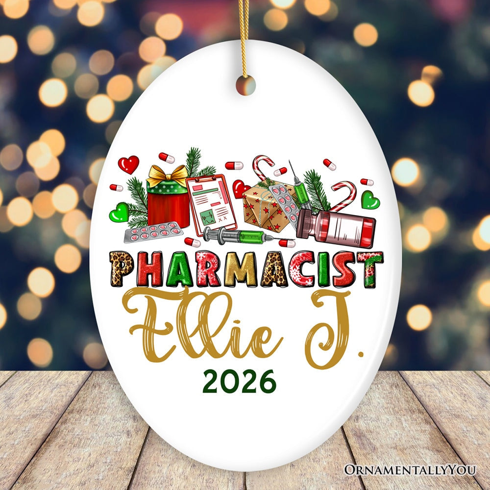 Colorful Pharmacist Appreciation Personalized Christmas Ornament, Custom Pharmacy Gift