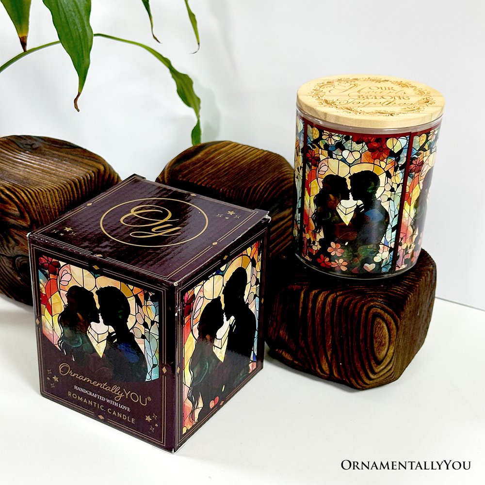 Couple in Love Faux Stained Glass LED Tea Light Candle, Heartfelt Romantic Decor With Soft Glow