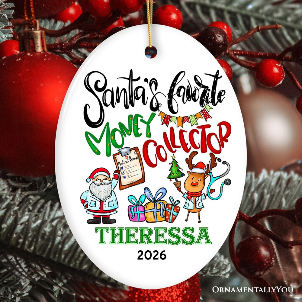 Festive Santa’s Favorite Money Collector Personalized Christmas Ornament, Handler and Collections, Finance Specialists Gift