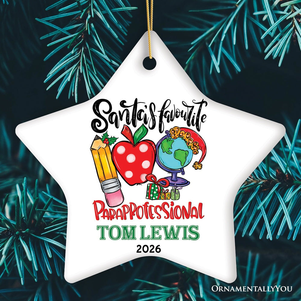 Festive Santa’s Favorite Paraprofessional Personalized Christmas Ornament, Custom Educational Assistant Gift