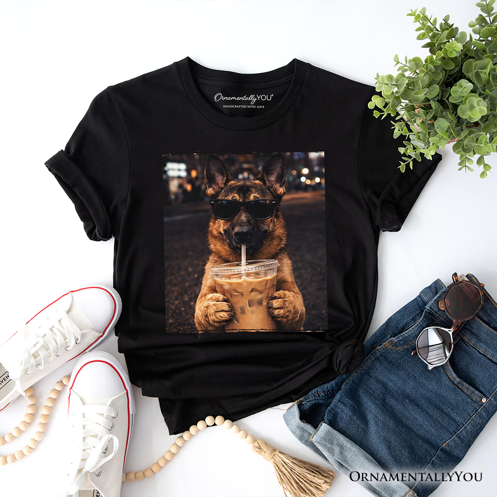 German Shepherd Iced Coffee T-Shirt, Funny Dog Parents Tee