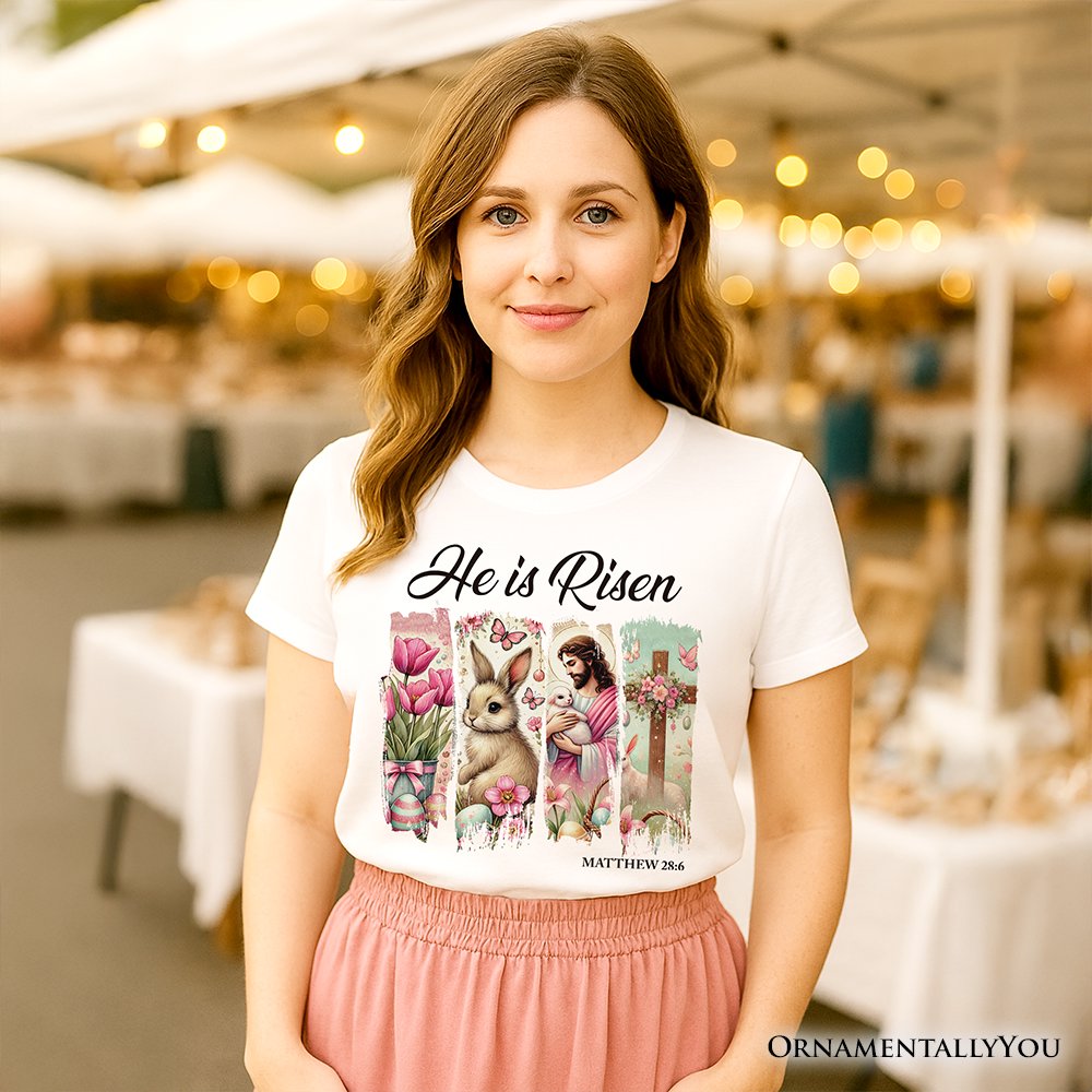 He Is Risen Easter Jesus T-Shirt, Matthew 28:6 Christian Tee for Believers