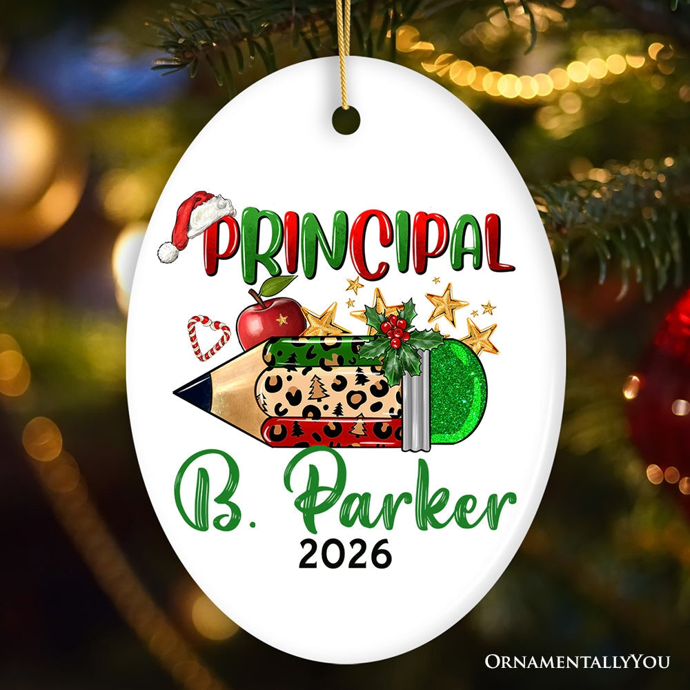 Holiday Pencil Art Personalized School Principal Christmas Ornament